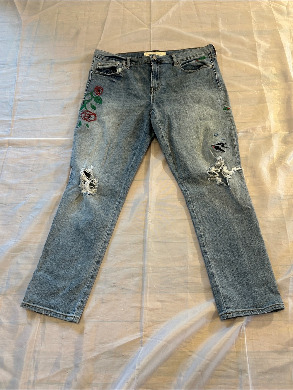 GAP Light Blue Boyfriend Jeans with Floral Patches